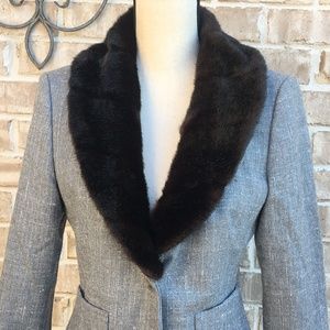 VINTAGE Benetton Green Label Tweed Blazer Faux Fur Collar EUC